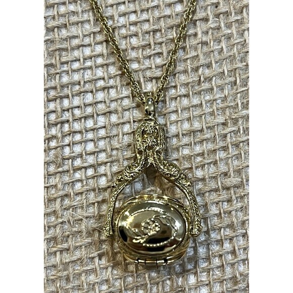 1928 Brand 3 Locket Pendant Gold Tone Chain Necklace Victorian Revival 29in - Picture 1 of 12